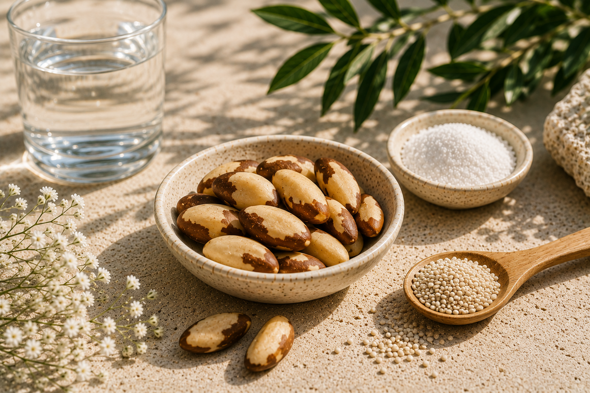 Mandeln und Samen als Zutaten-Stimmungsbild – LunaBloom Thyroid Complex mit Jod